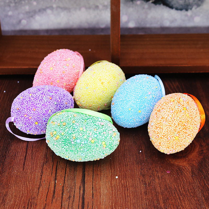 Huevo de Pascua de color sólido espuma punto de decoración huevo colgante de la escena de vacaciones de los niños en stock al por mayor