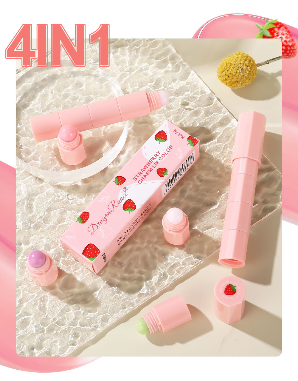 Description Picture 4 of item4-In-1 Pink Lip Balm Lipstick For Women, Color Changing Moisturizing And Non-Fading Lip Gloss, Daily Natural Makeup Cosmetics