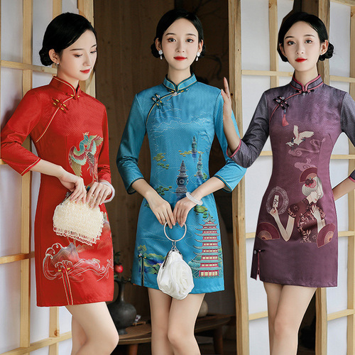  cheongsam young girls Retro Chinese Dresses Qipao Side slit Asian Theme Party Cosplay Dresses for women girls  restore ancient ways