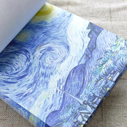 Monet and Van Gogh's famous paintings series note pad non-adhesive handbook material paper message memo retro style