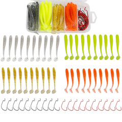 獵高 T尾路亞軟餌組合套裝60件曲柄鈎假魚餌套裝跨境漁具用品套裝