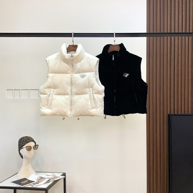 2025Pra Home Autumn and Winter New Gold Velvet Black Stand Collar down Vest Women's Fashion Versatile Pure Color Vest