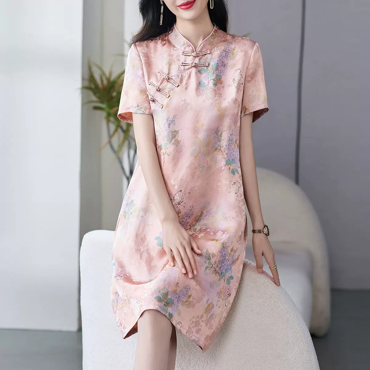 69576 深圳南油小个子紫色中国风香云纱旗袍连衣裙女装夏高级感