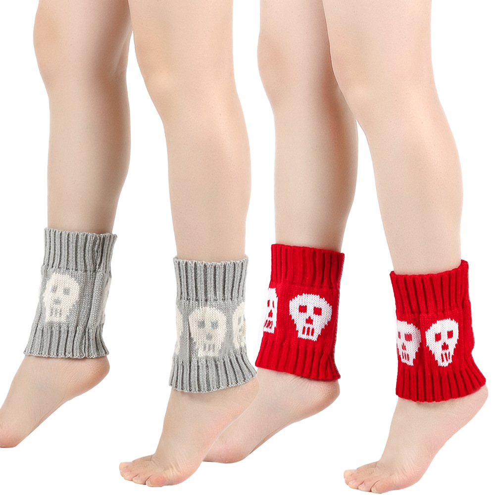 55g Weight Halloween Basic Women's Color Block Skull Polyacrylonitrile Fiber Jacquard Crew Socks A Pair