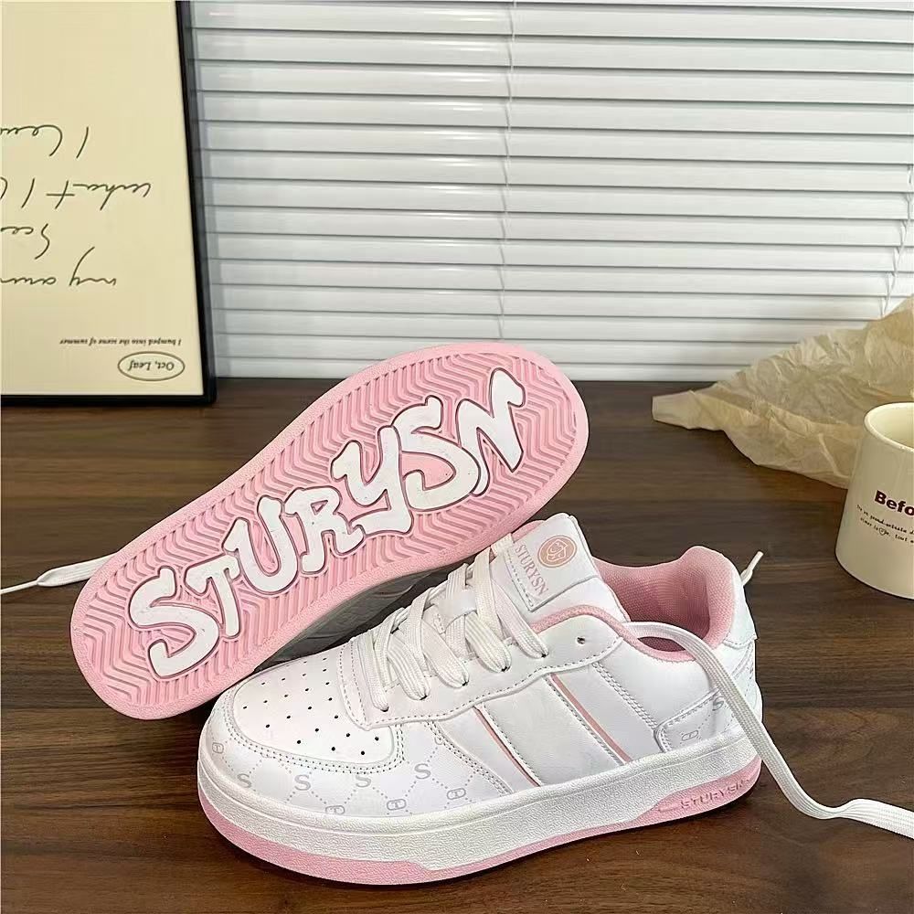 Versión coreana de las zapatillas de deporte azul hielo de suela gruesa de nicho para mujer. Ins marea 2025 primavera nuevos zapatos blancos casuales deportivos de todo fósforo