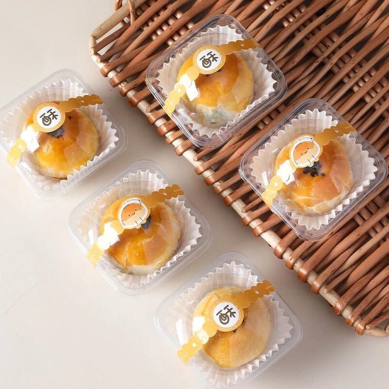70g de huevo crujiente único soporte de base Xue Mei Niang Square soporte de pastel de luna caja de embalaje de plástico con tapa transparente gruesa semirredonda
