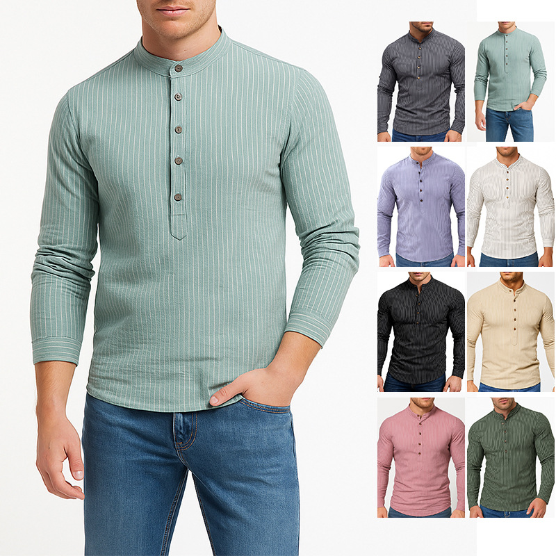 跨境亚马逊wish外贸男装印花衬衫春季男士休闲衬衣长袖花衬衫批发