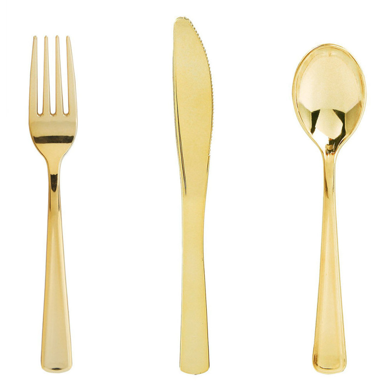 Disposable Plastic Knife, Fork and Spoon Golden Knife, Fork and Spoon Set Takeaway Western-style Party Banquet Tableware Set Cross-Border