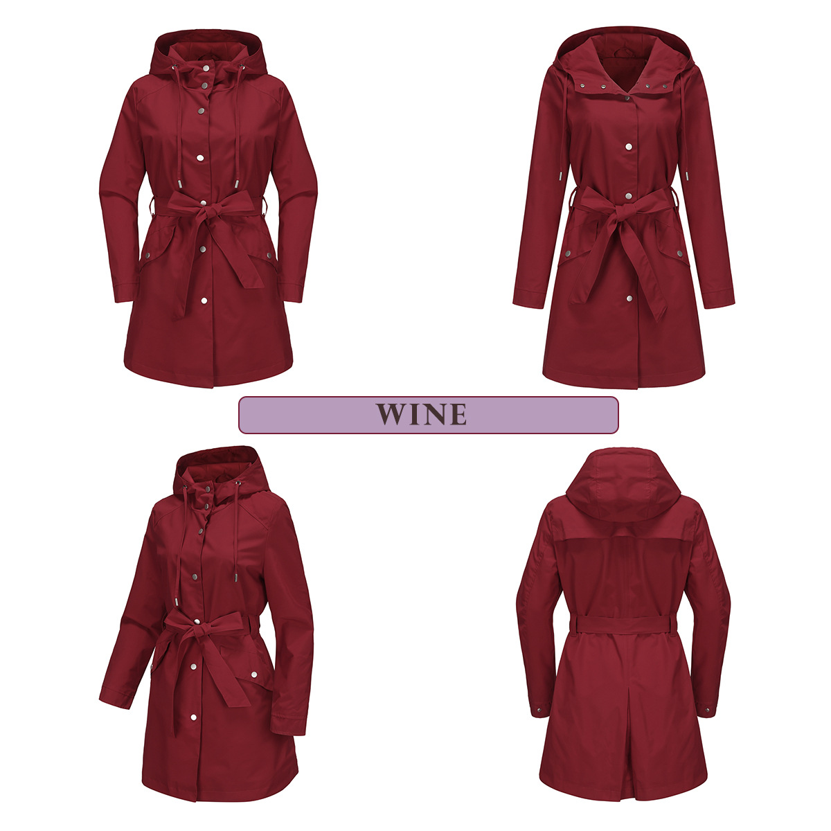 Women's Clothing Spring and Autumn Hooded Water Repellent Jacket with Belt Thin Casual Loose Windbreaker _voghion.com