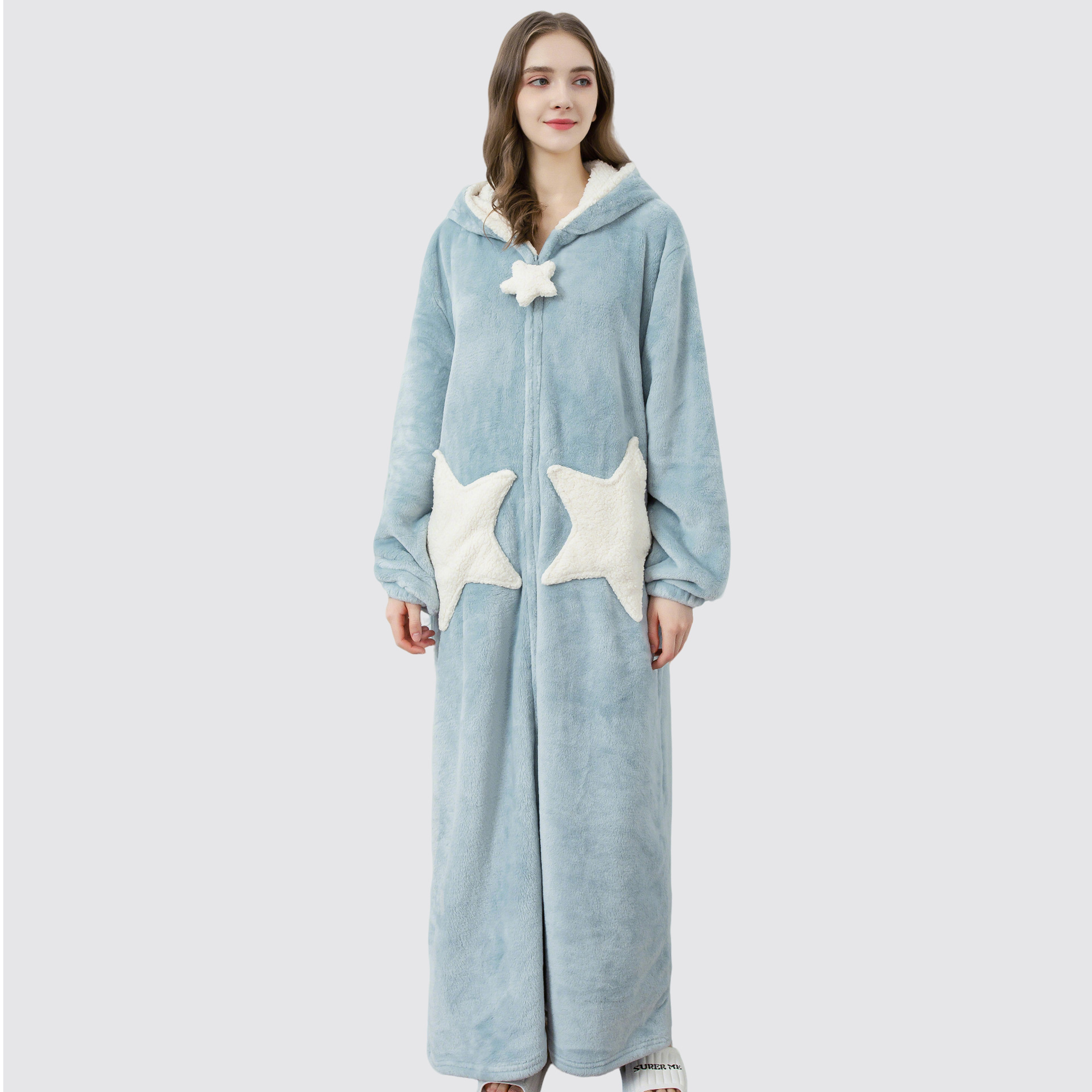 Más tamaño camisón de la estrella de las mujeres coral fleece engrosado pijamas hombres otoño e invierno largo transfronterizo exclusivo para fábrica al por mayor