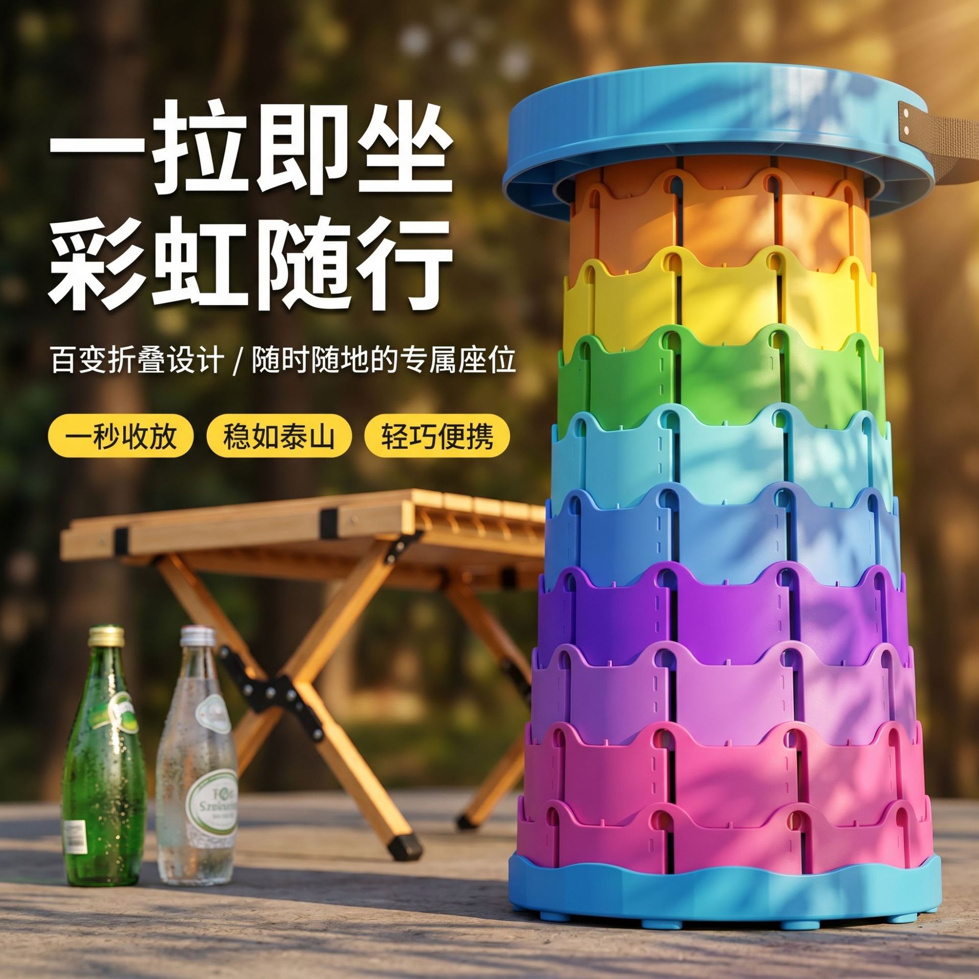 Taburete plegable de plástico portátil ajustable taburete telescópico plegable taburete arco iris taburete plegable taburete hogar taburete plegable