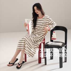 【带胸垫】春秋新款纯棉女长袖睡裙时尚休闲女长裙家居服图片色