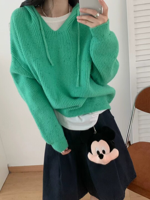 秋冬甜美温柔宽松慵懒风软糯连帽针织毛衣女复古休闲时尚内搭上衣|undefined