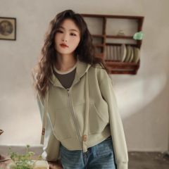 又巷【一抹绿意可抵秋风凛冽】连帽卫衣外套女设计感短款长袖上衣