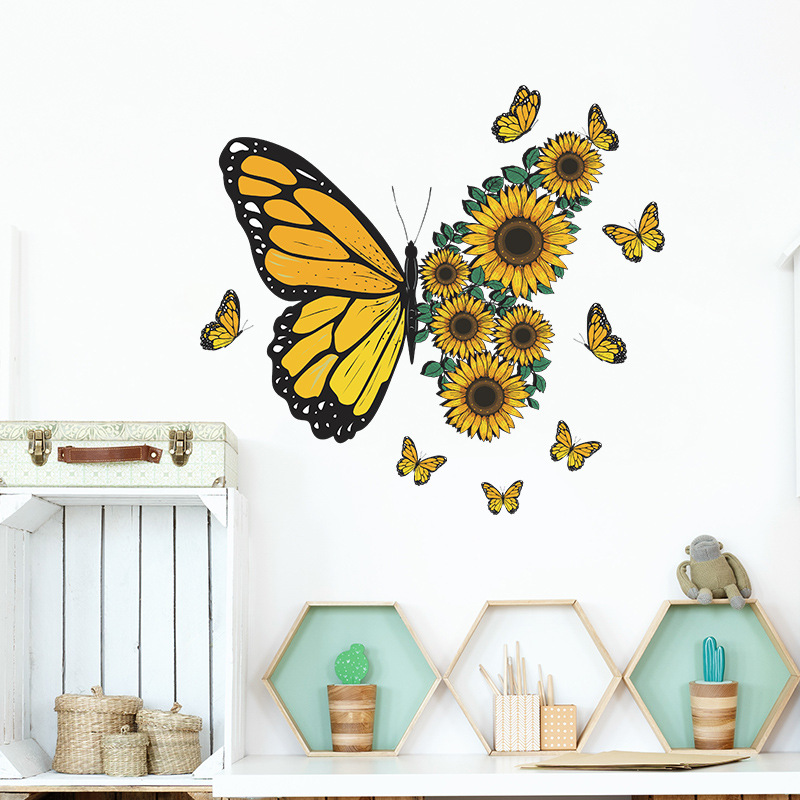 Pastoral Sunflower Butterfly Pvc Wall Sticker display picture 3