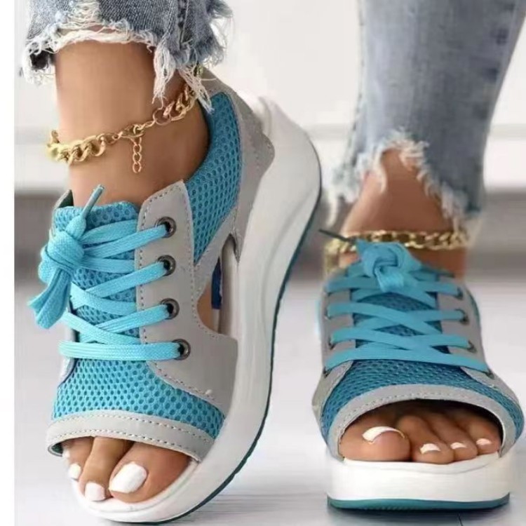 Foreign trade plus size Amazon summer women's rocking bottom sandals muffin thick bottom fish mouth lace-up sandals beach shoes size 43
