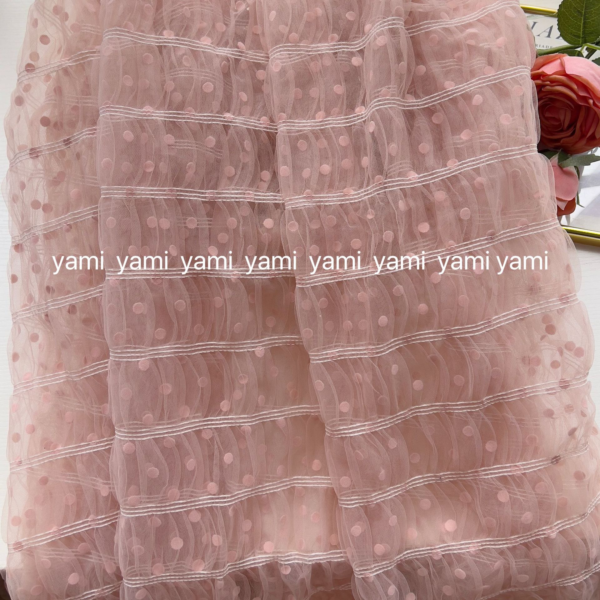 Flocked Dot Mesh Gaze Striped Striped Fabric vestido de boda vestido chino ropa de niños tela