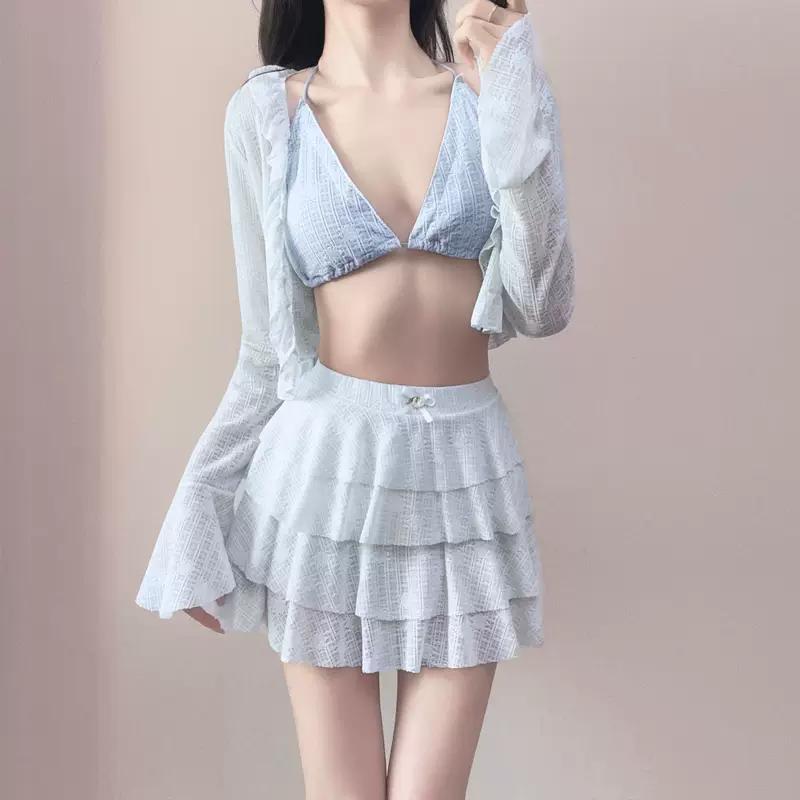 Платье/костюм с кружевной разрезной длинной рукавом, сексуальный купальник