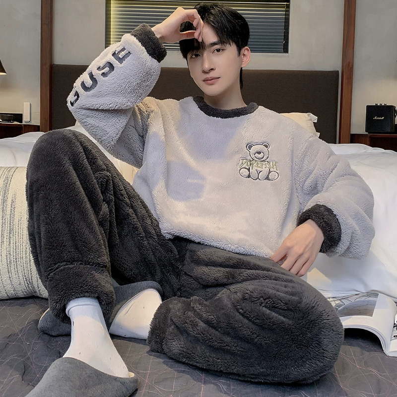 Зимняя пижама для мальчиков утолщение коралловый бархат новый зимний домашний костюм большой размер досуг для подростков