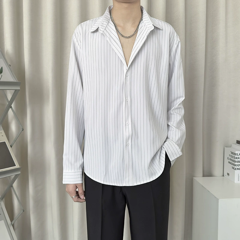 Весенняя и осенняя черная полосатая рубашка для мальчиков с длинными рукавами против морщин