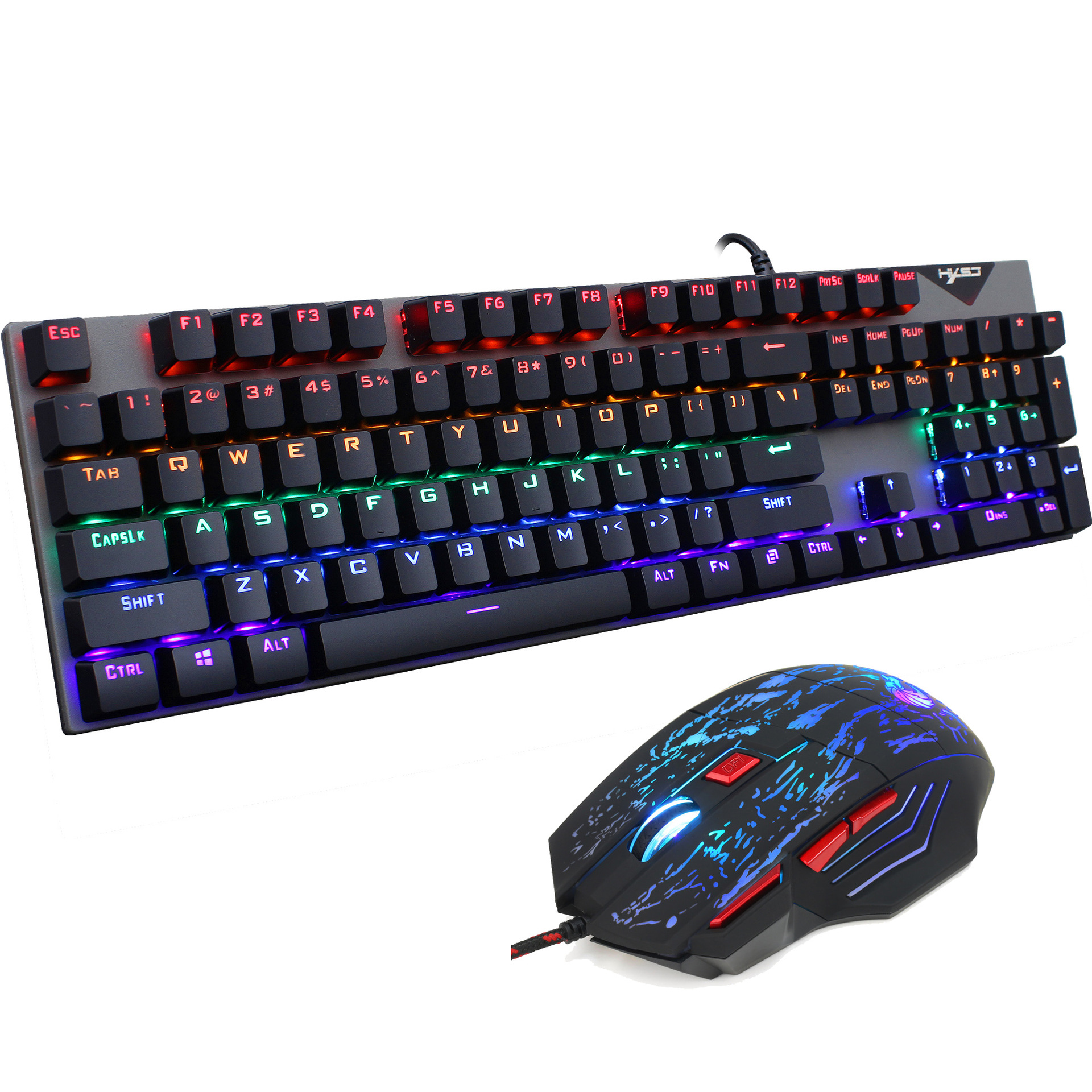 New 104 RGB illuminated mechanical keyboard colorful set seven key gaming mouse logo 5500dpi_voghion.com