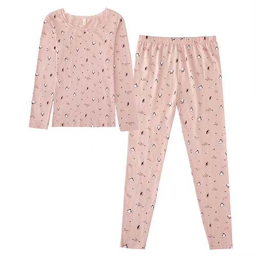 Women's Autumn Set of Top and Bottom with Pure Cotton, Full Cotton, Woolen Sweater, Student, Teenage, Fitted, Thin, New Style, Warm Innerwear, Women, Wholesale