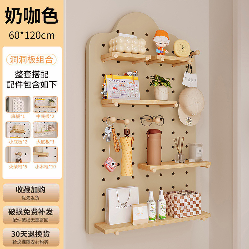 Estandarte de exhibición de almacenamiento en pared de madera de mesa doméstica con agujero redondo de agujero de placa