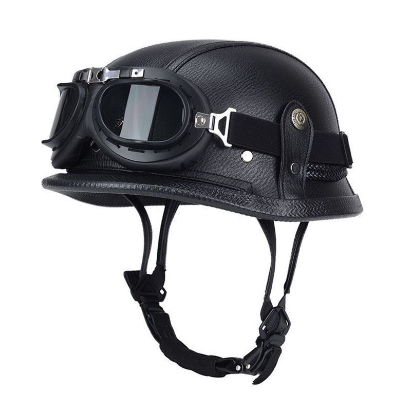 Ha Lei Moped German Steel Helmet Cruiser Retro Half Helmet Motorcycle Helmet (Auto Parts and Accessories) - m55-56-black-black-frame-harley-mirror-great-value