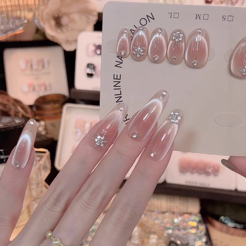 [Mirror Platform] Purely Handmade Wearable Nails, Pure Lust Cat's Eye Snowflake Zircon Flash High-End Pure Handmade Manicure 10 Pieces