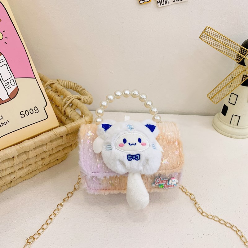 Bolsos para niños lindos bolsos de hombro de peluche versátiles nuevos jardín de infantes bolsos de perlas accesorios bolsos de cambio