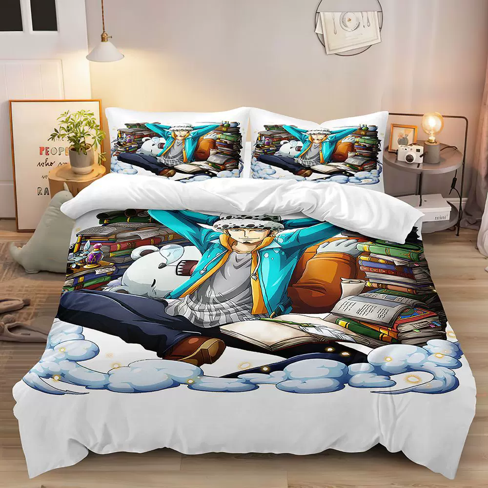 跨境数码印花三件套 海贼 王 系列 外贸床上用品被套来图制作套件