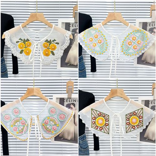 Cross-border hot selling factory direct sales European and American style colorful embroidered bead collar sweet tie bow shawl fake collar