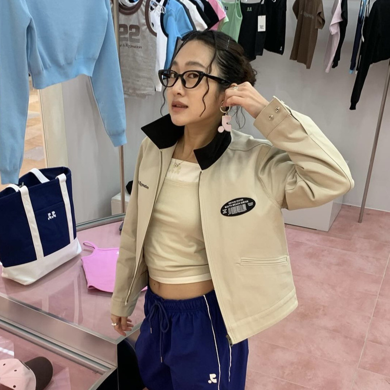 Factory Direct Sale Korean Dongdaemun 24 Autumn New Retro Polo Collar Casual Badge Letter Jacket