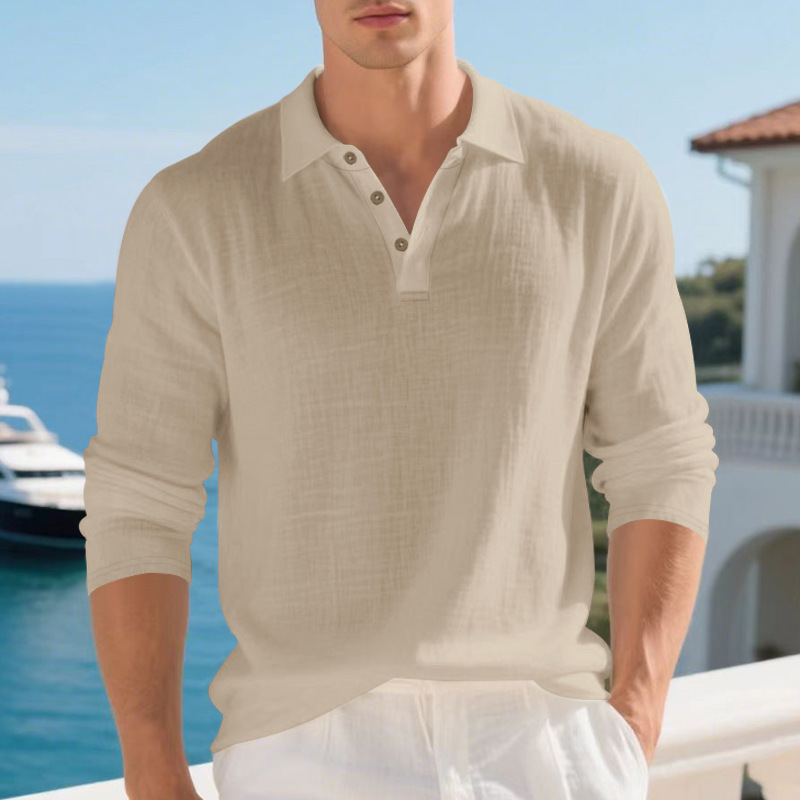 Linen Men's Long Sleeve American Style Loose Fit Autumn New Arrival Heavyweight T-Shirt Light Mature_viptrois.com