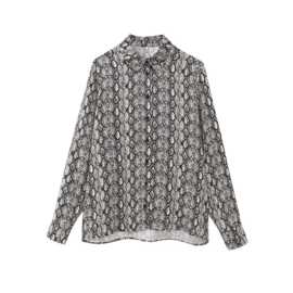 跨境批发女装新款动物纹印花丝缎质感休闲衬衫1971170