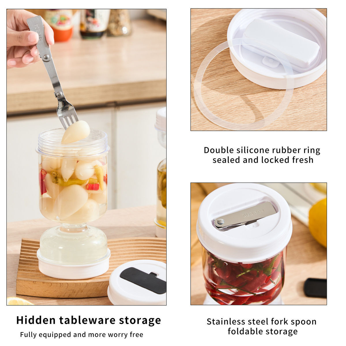 Amazon nuevos productos separación seca y húmeda pepinos enlatado pepinos y contenedores de aceitunas con horquilla pepinos enlatados contenedores de alimentos