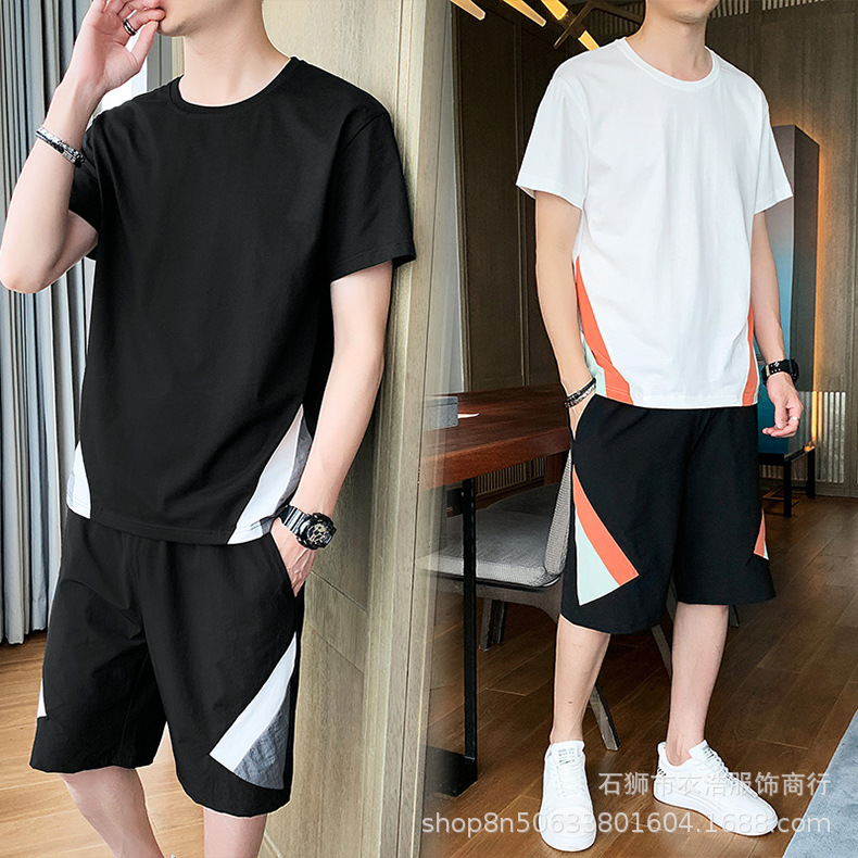 Conjunto deportivo de verano para hombre, de marca de moda, de algodón puro, de manga corta, informal, con pantalones cortos de seda helada, conjunto de dos piezas para correr.