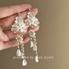 Advanced earrings from pearl, flowered, light luxury style