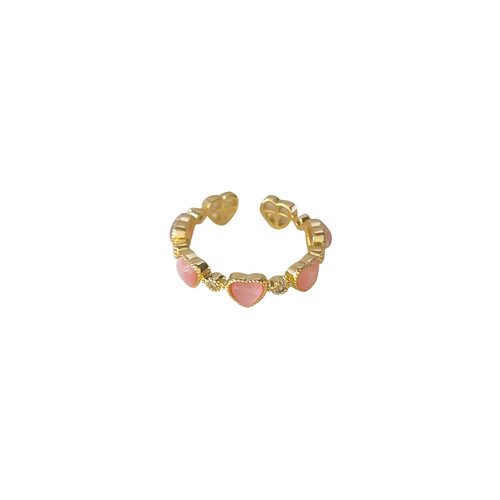 Glass Pink Cat's Eye Love Ring 14K Plated Sweet Ring Open Adjustable Ring Factory Hand Jewelry