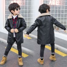 儿童皮衣外套男童2024新款韩版秋冬装加绒加厚中长款男童皮夹克潮
