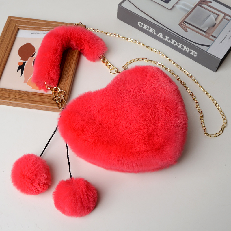 Women's Bags online celebrity fashion plush love heart bag female handbag crossbody shoulder autumn and winter plush peach heart bag_voghion.com