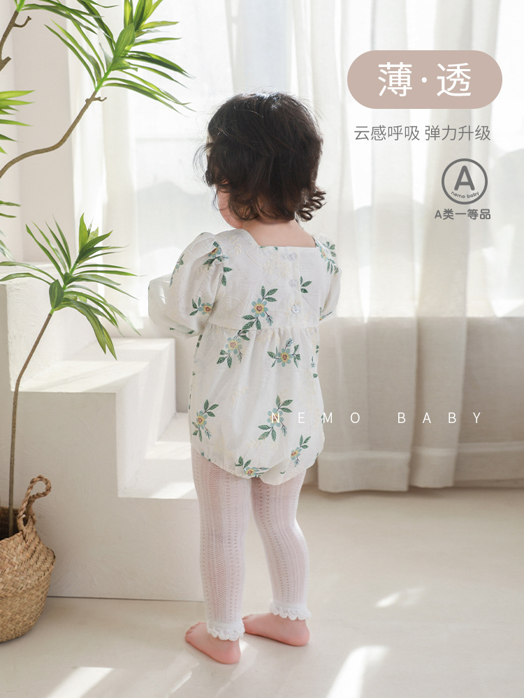 2024 verano nuevo bebé niñas encaje pantalones cortos malla delgada princesa bebé color sólido niñas polainas Calcetines