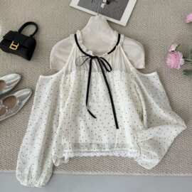 PtonUmi 早纪春奈3.3日晚8点上新露肩蝴蝶结波点衬衫