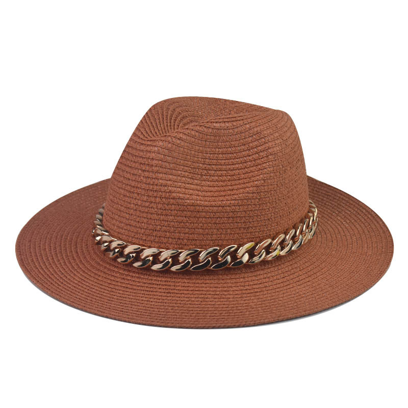 Comercio exterior transfronterizo Four Seasons Sombrero de paja de cadena grande de oro Cadena de sombrero de paja de Jazz de ala grande Sombrero de paja de tapa plana