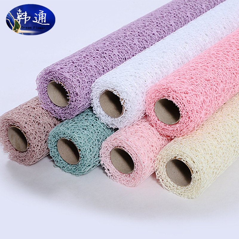 Manufacturer Wholesale Korean Jacquard Net Wild Goose Net Flower Packaging Materials Roll Mesh Bouquet Packaging Hollow Gauze Net
