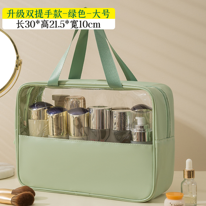 Bolsa de cosméticos de PU con diseño dividido, elegante bolsa de almacenamiento de maquillaje portátil, venta al por mayor, gran apertura, bolsa de aseo de gran capacidad, dropshipping