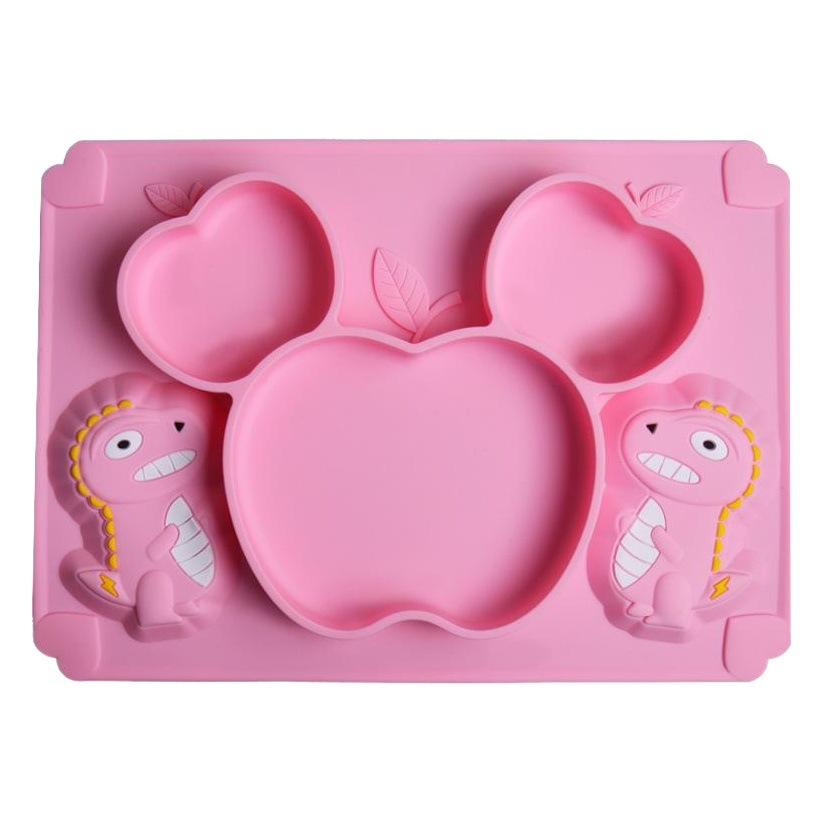 Plato de silicona con diseño de dinosaurio para niños, éxito de ventas transfronterizo, tazón de entrenamiento para bebés, tenedor, cuchara, babero, vaso, tazón con ventosa, plato, vajilla