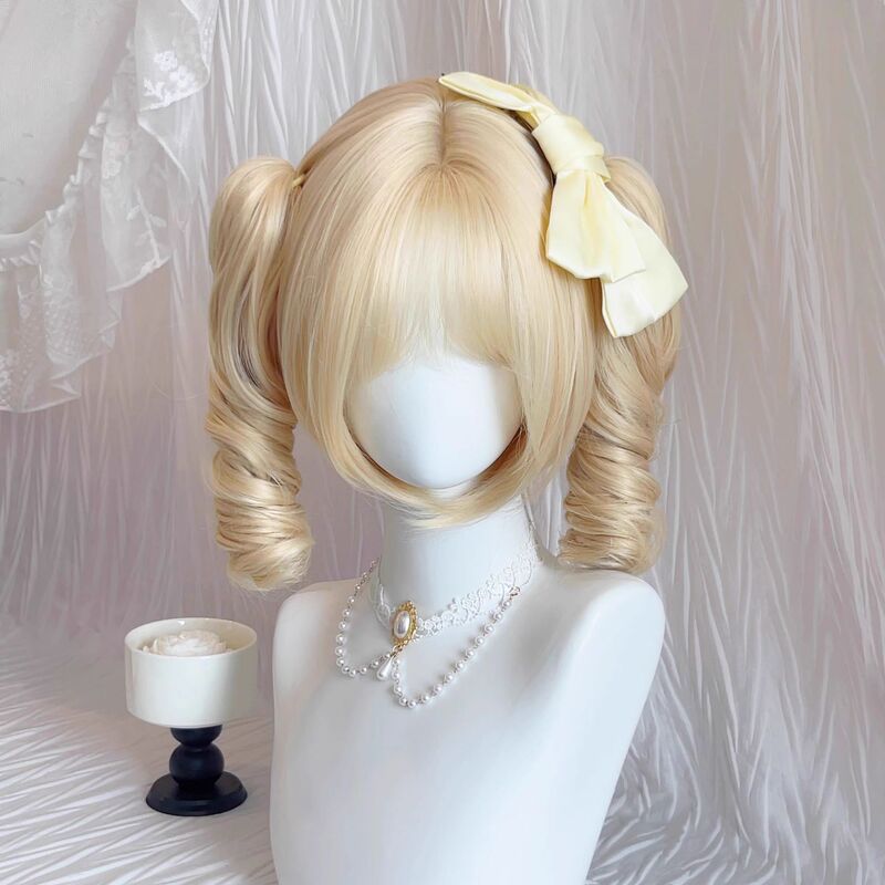 【番主日記】ウィッグ 女性用 ローマンカーリー ロリータ プラチナ ダブルポニーテール スイートハート グリッパー ウィッグ 女性用 フルヘッドギア|undefined