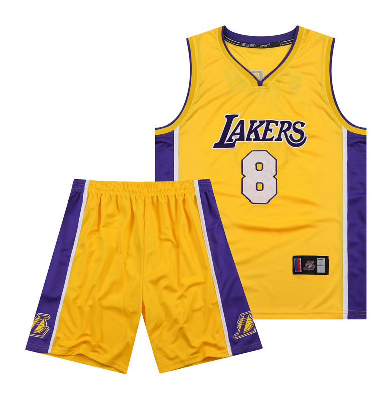 thumbnail image 1 of Lakers Kobe No.8 V-neck embroidered jersey purple yellow basketball suit men's sports suit, 1 of 5