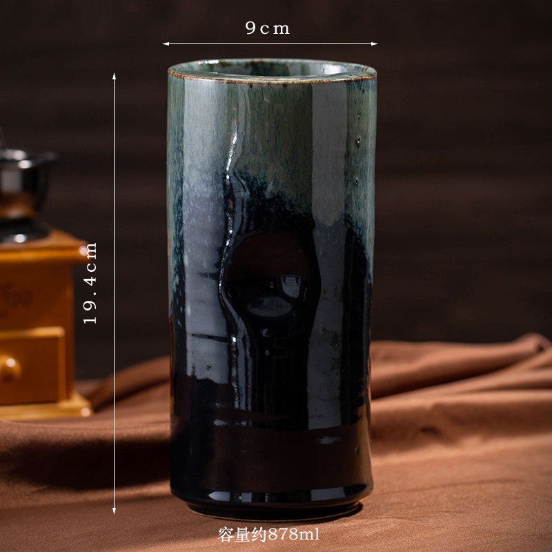 窑变复古咖啡杯水杯创意陶瓷直筒杯大容量吸管杯跨境粗陶马克杯子|undefined